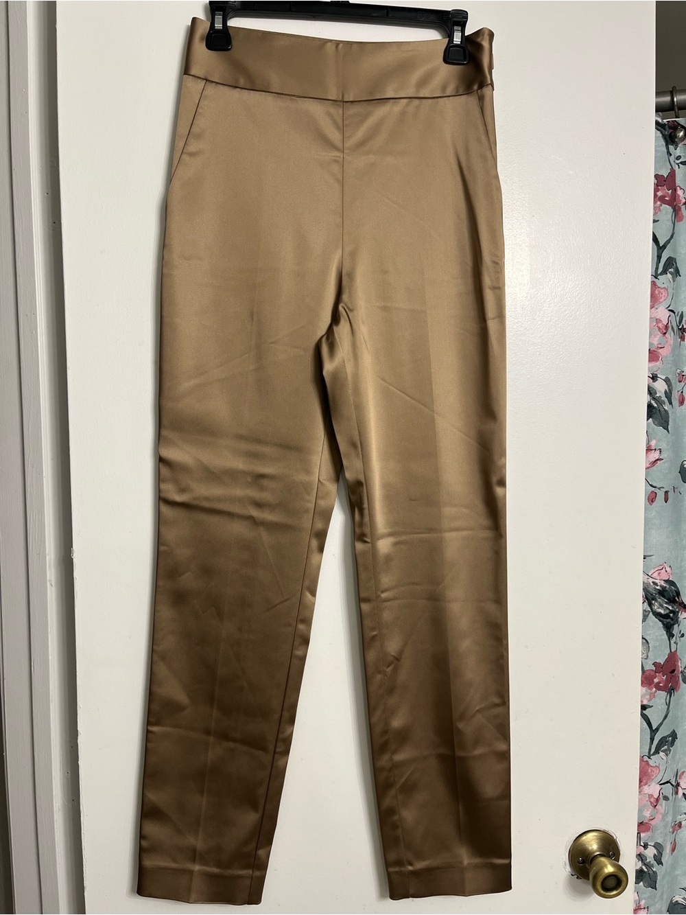 Marciano Sleek Satin-Look Tan Tapered Pants